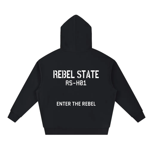 Black hoodie with white text on a back